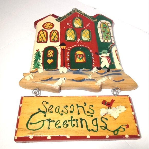 1997 JDI Christmas Handmade Multicolor Painted Wood Plank Decor Wall 13"L x 8W - Picture 3 of 7